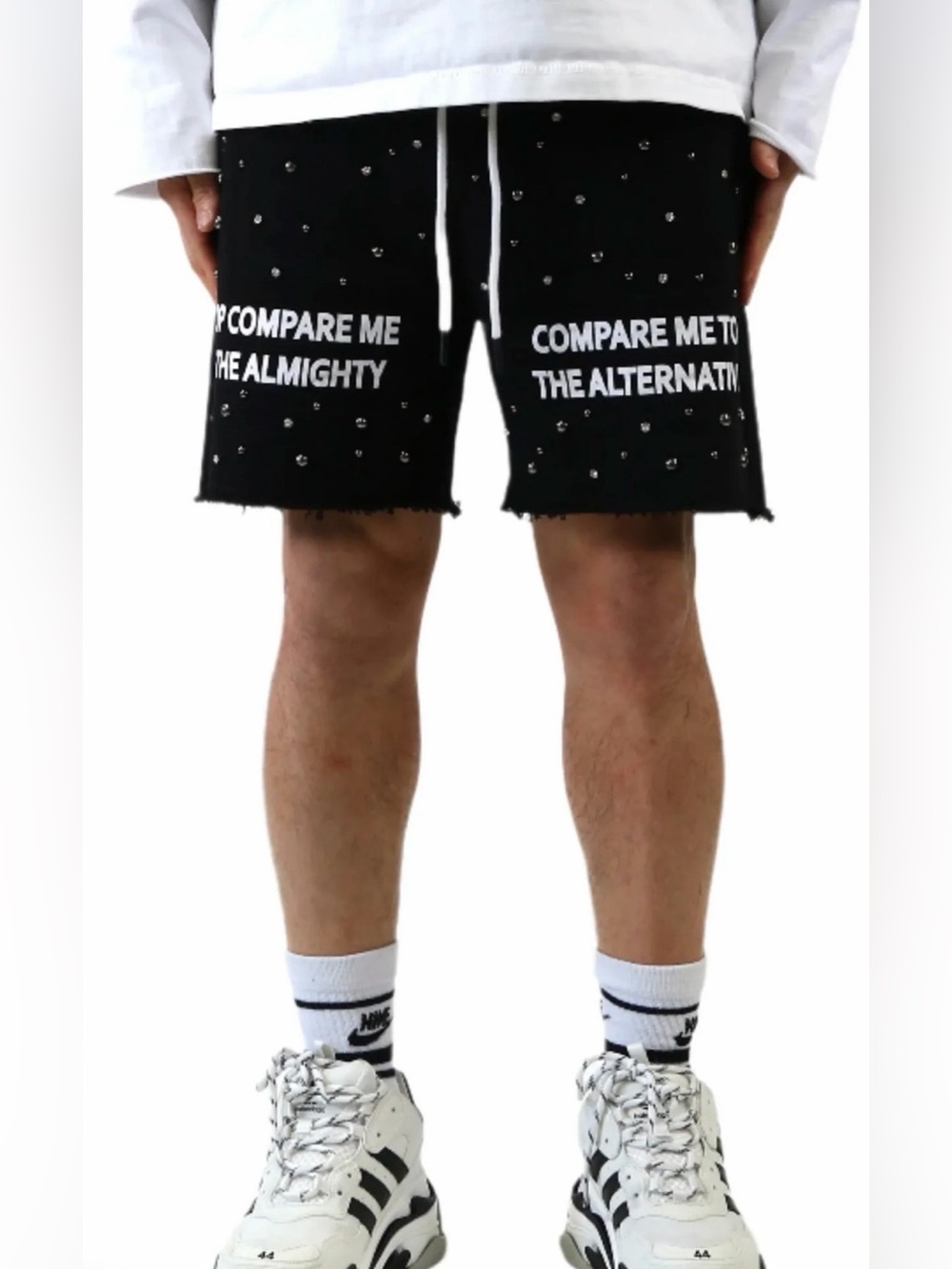 KLEEP KARAN Men’s Black Embellished French Terry Shorts-Large